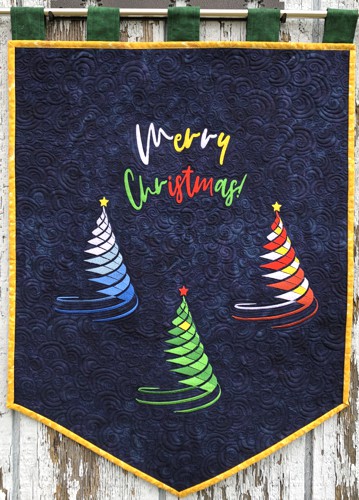 Merry Christmas Quilted Banner with Christmas Tree Embroidery