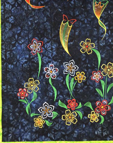 flower embroidery on the fabric.
