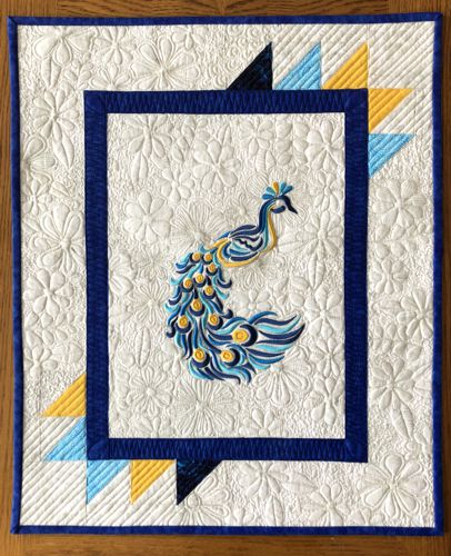 Modern-Style Wall Quilt with Peacock Embroidery