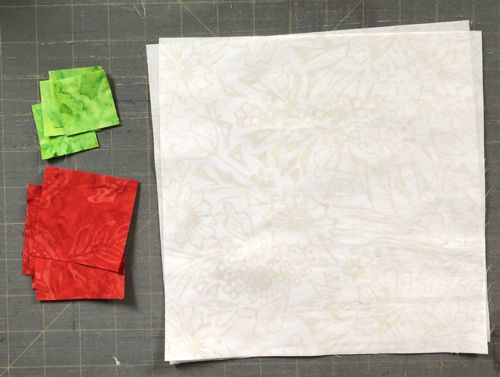 Cream, red and green squares.