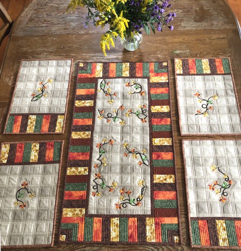 Quilted Autumn Table Set with Embroidery