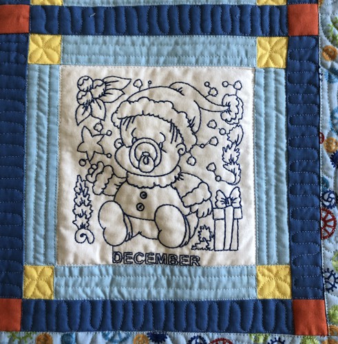 One-colors embroidery in the center of a block