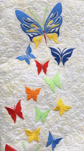 Close-up of the embroidery and quilting pattern.