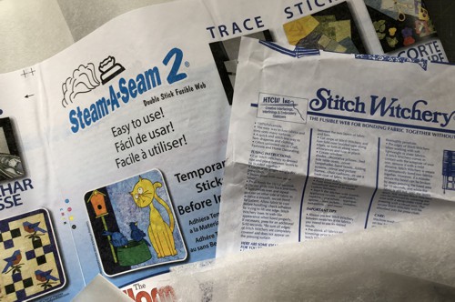 Pictures of fusible nettings Steam-A-Seam2 and Stitch Witchery.