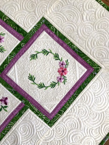 Close-up of the embroidery and quilting stitches.