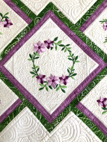 Close-up of the embroidery and quilting stitches.