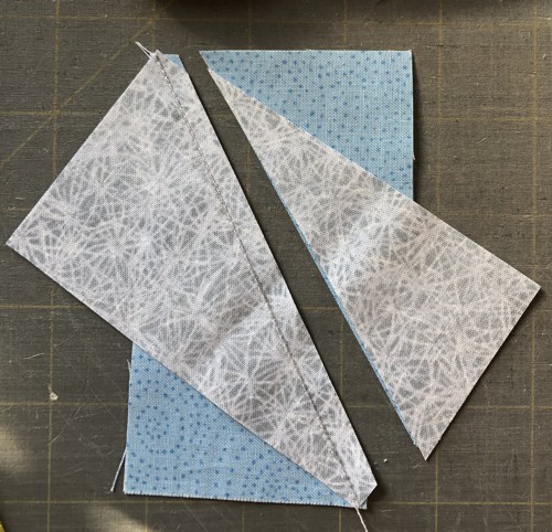 Stitch along the diagonal.Cut with seam allowance 1/4".