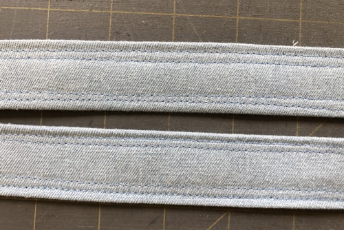 Topstitch 1/8" and 1/4" along the long edges.