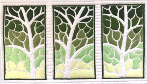 3 tree stitch-outs sewn together