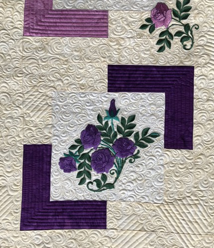 A close-up of the embroidery and quilting stitches.