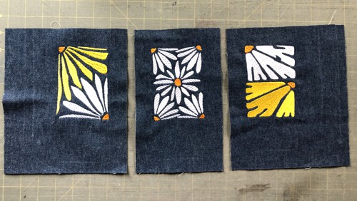 3 stitch-outs trimmed to make the lower row of a panel.
