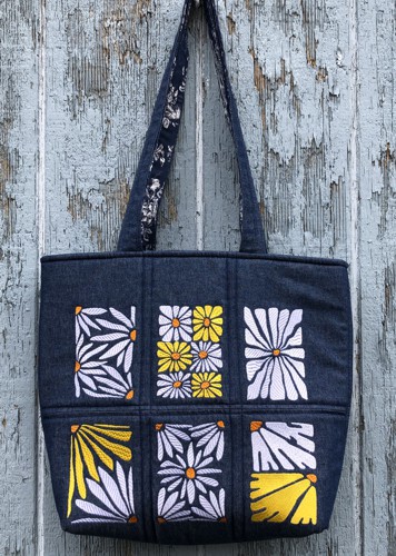 Tote Bag with Art Nouveau Flower Block Embroidery