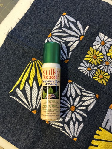 Sulky temporary fabric adhesive.