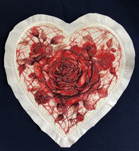 Stitch-out of the Heart of Roses design.