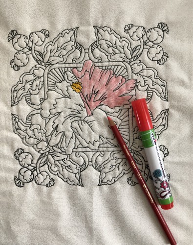 One of the stitch-outs in the process of coloring.