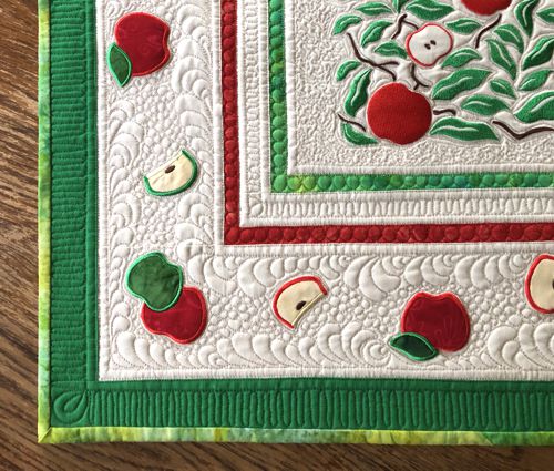 A close-up of the embroidery and quilting stitches.