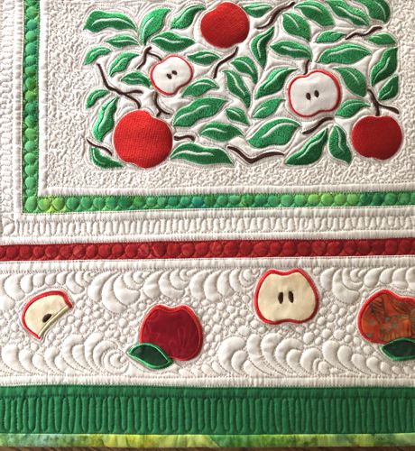 A close-up of the embroidery and quilting stitches.