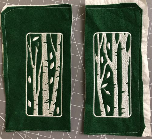 2 stitch-outs of the birch tree panels.