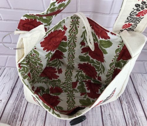 The view of the lining of the bag.