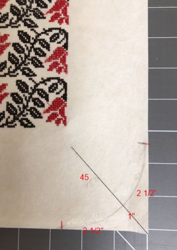 The picture shows how to round the corners of the bag panels.