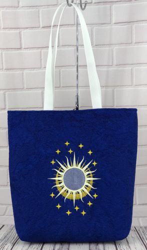 Quilted Tote with Celestial Motifs Embroidery
