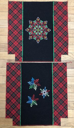 A 2" x 2" square cut at the bottom corner of the front and back panels.