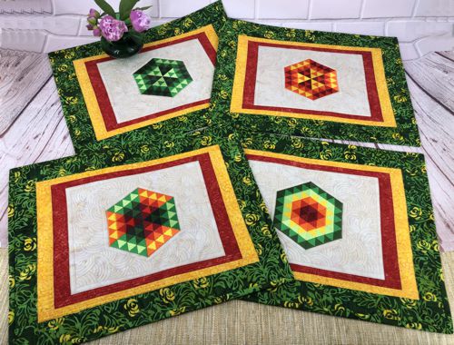 Quilted Placemats with Hexagon Motif Embroidery