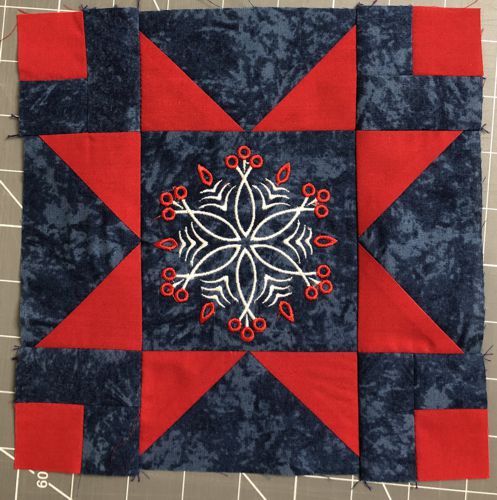 Finished block with the embroidered center.
