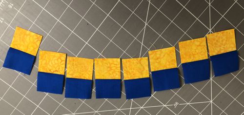 The 2-colored strip is subcutted into 8 smaller strips.