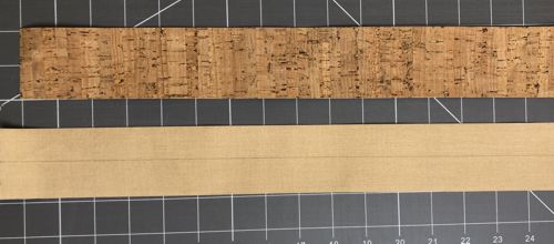 On the back of the cork 2" x 24 strips, with a pencil and ruler, draw a lengthwise line dividing the strips in half.