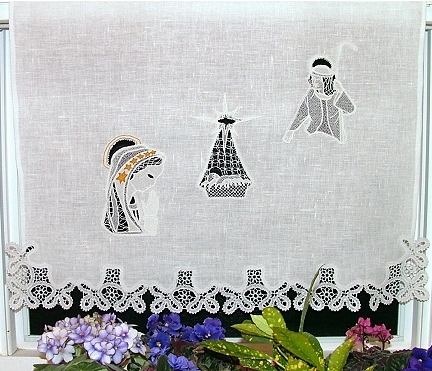 Nativity Curtain with FSL Battenberg Lace image 1
