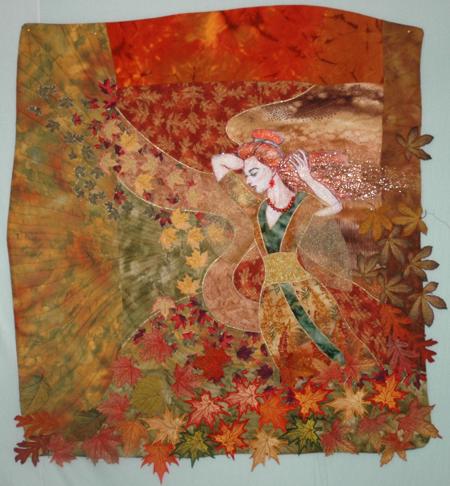 Autumn Wind Art Quilt with Embroidery image 1
