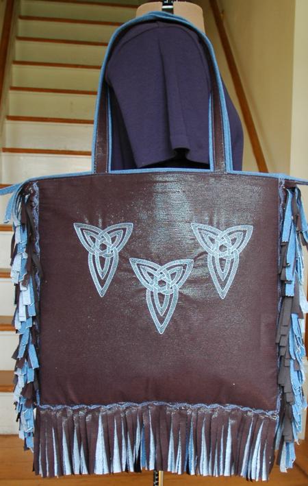 Fringed Tote Bag with Celtic Embroidery image 1