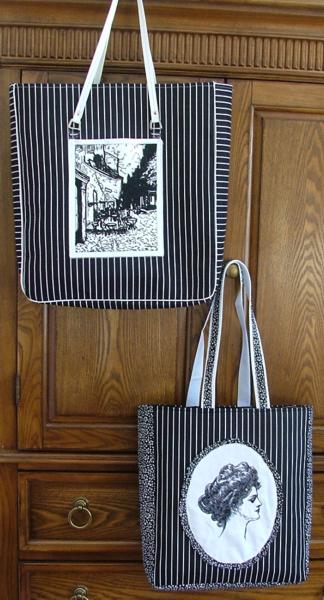 Black-and-White Tote Bag with One-Color Embroidery image 1