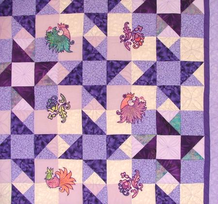 Double Friendship Star Quilt with Fancy Bird Appliqué image 2