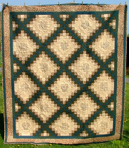 Triple Irish Chain Bed Quilt with Embroidery image 1