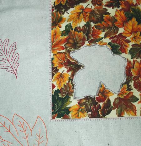 Quilted Table Topper with Leaf Applique and Redwork Embroidery image 5