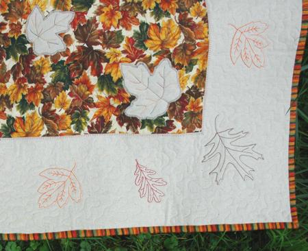 Quilted Table Topper with Leaf Applique and Redwork Embroidery image 6