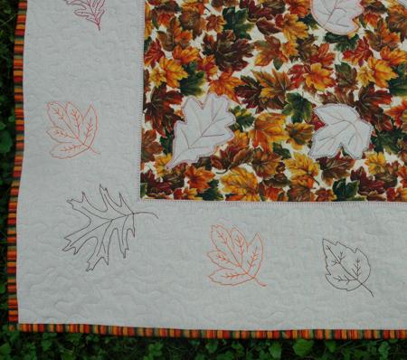Quilted Table Topper with Leaf Applique and Redwork Embroidery image 7