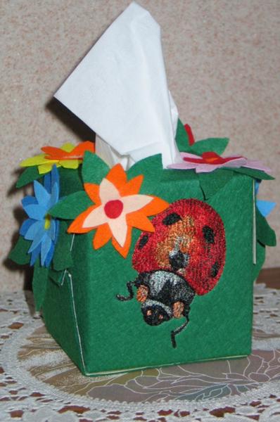 Tissue Box with Lady-Bug Embroidery image 1