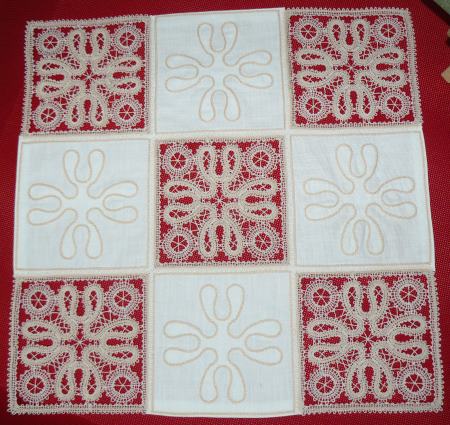 Table Linen with Battenberg Square Lace image 1