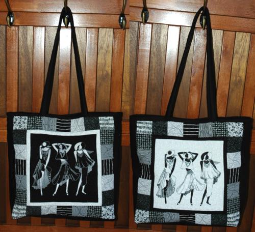 Black-and-White Quilted Tote Bag with One-Color Embroidery image 1