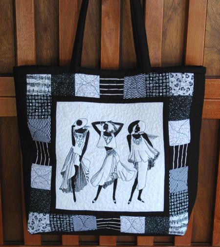 Black-and-White Quilted Tote Bag with One-Color Embroidery image 9
