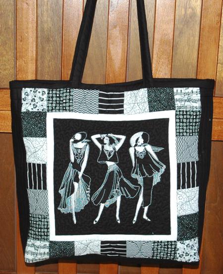 Black-and-White Quilted Tote Bag with One-Color Embroidery image 15