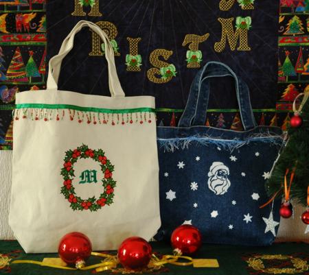 Christmas Tote Bags with Embroidery image 1