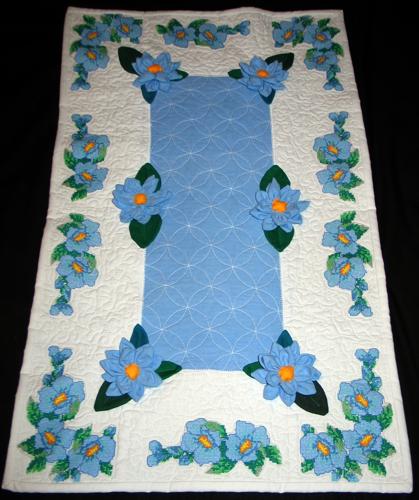 Quilted Periwinkle Tablerunner with Embroidery image 1