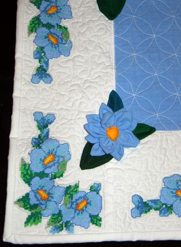 Quilted Periwinkle Tablerunner with Embroidery image 6