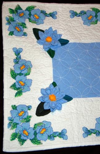 Quilted Periwinkle Tablerunner with Embroidery image 5