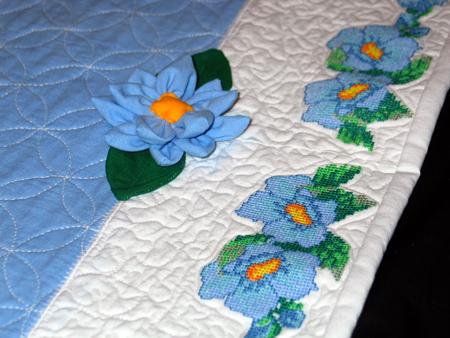 Quilted Periwinkle Tablerunner with Embroidery image 7