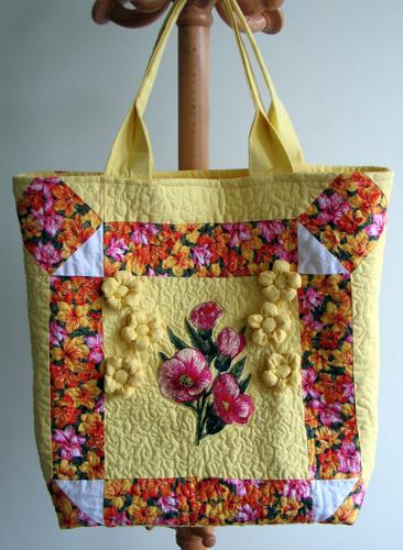 Quilted Spring Bag with Flower Embroidery image 1